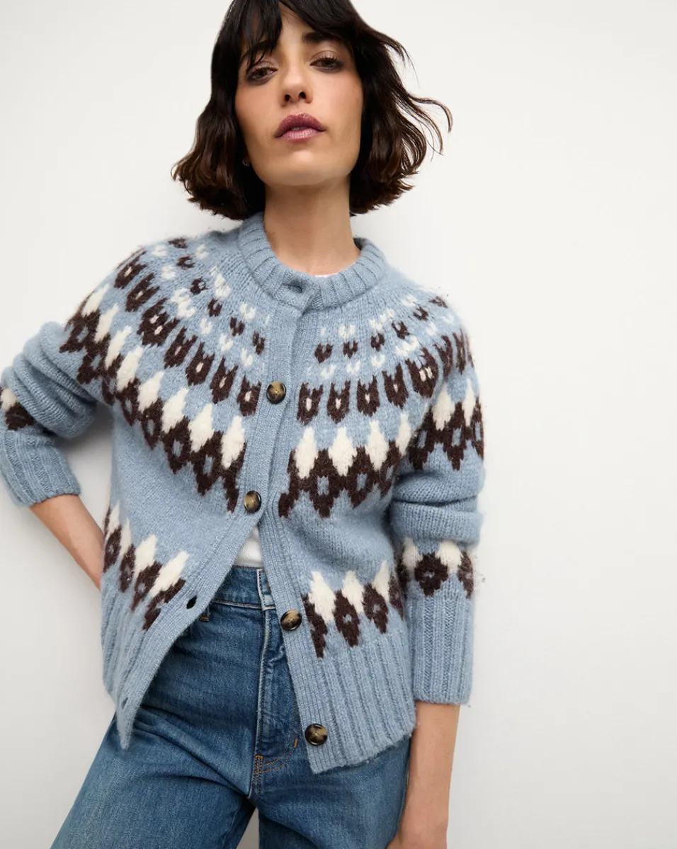 Online Veronica Beard Christina Fairisle Cardigan in Smoke Blue Multi SmokeBlueMulti