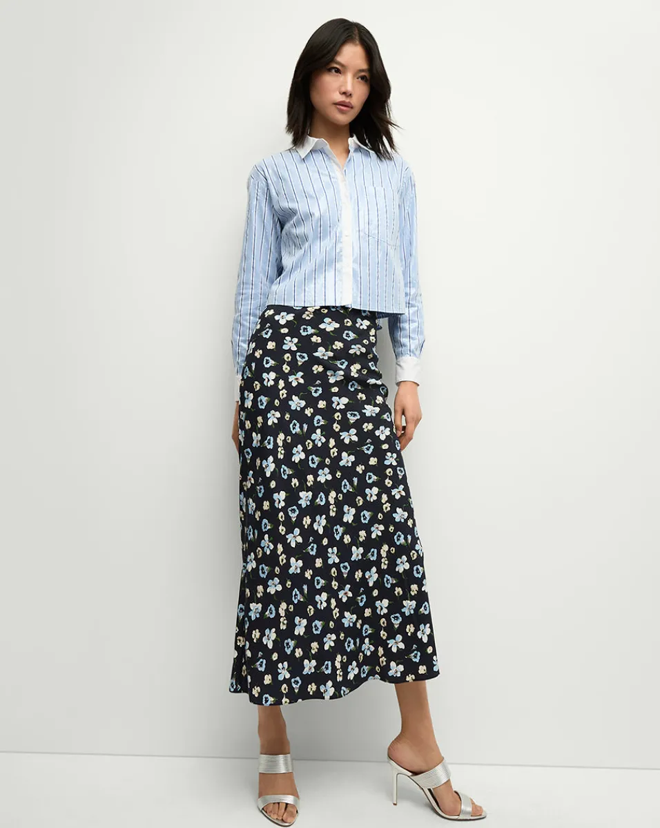 Fashion Veronica Beard Clover Stretch-Silk Floral Skirt in Navy Multi NavyMulti