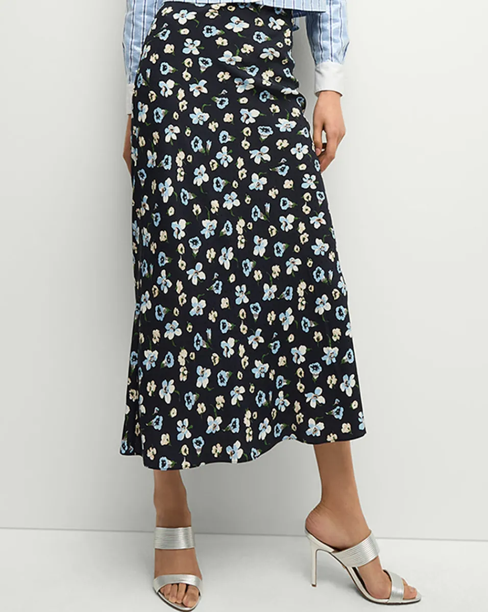 Fashion Veronica Beard Clover Stretch-Silk Floral Skirt in Navy Multi NavyMulti