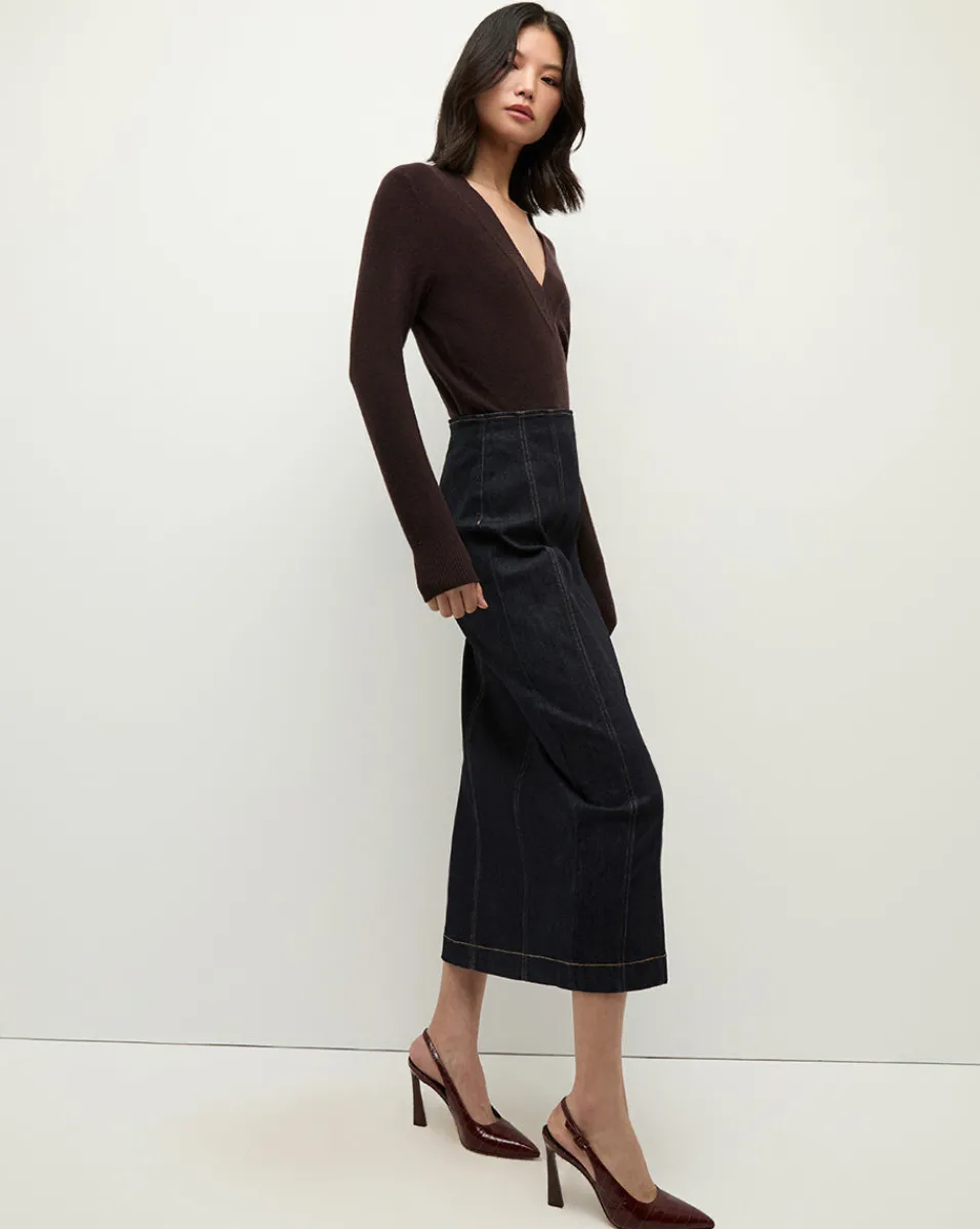 Store Veronica Beard Coleta V-Neck Cashmere Sweater in Dark Chocolate DarkChocolate