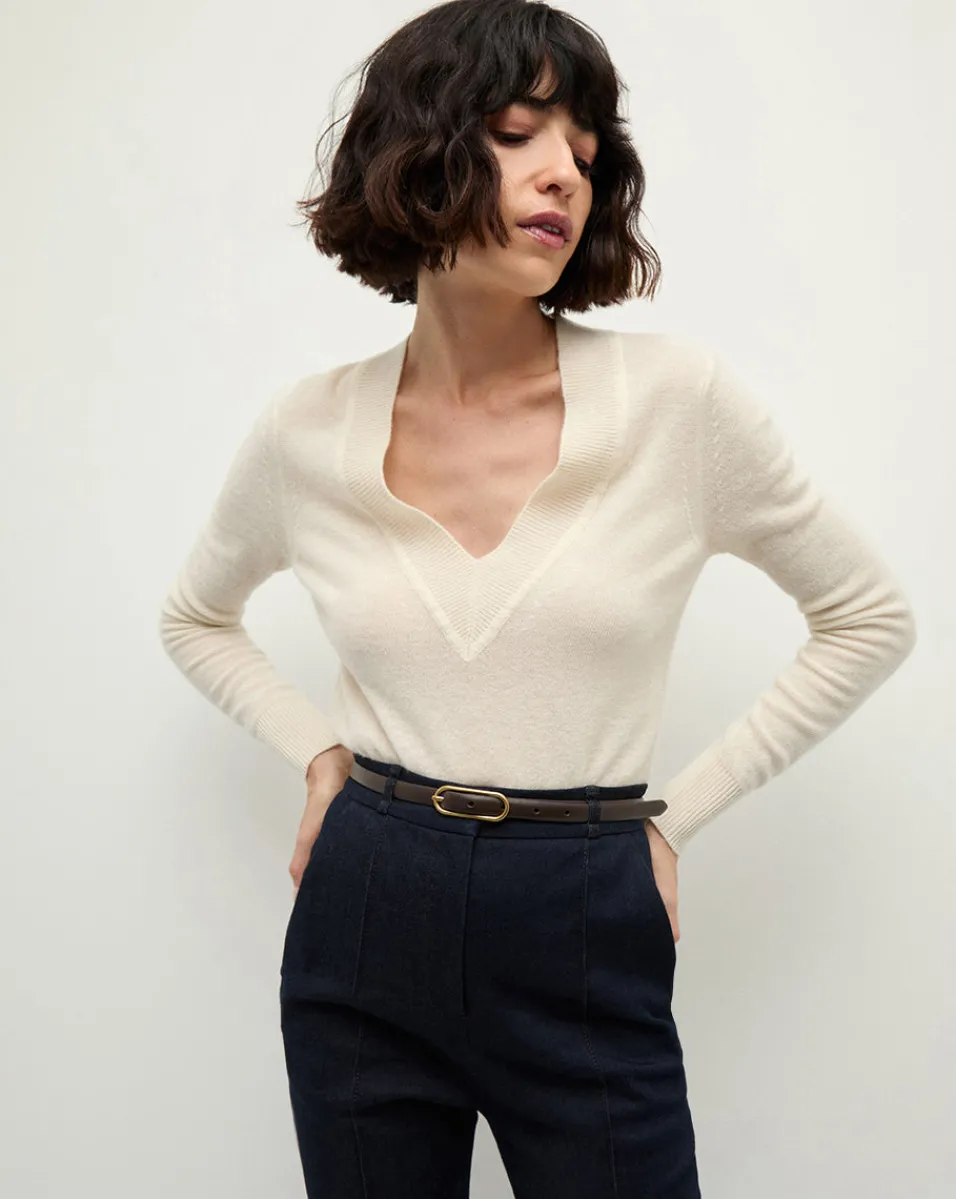 Hot Veronica Beard Coleta V-Neck Cashmere Sweater in Ivory