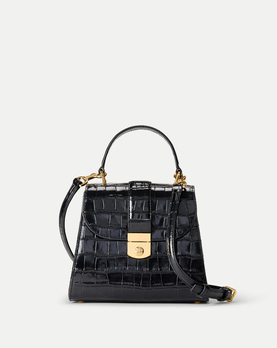 Fashion Veronica Beard Crest Lock Croc-Embossed Top Handle Bag in Black