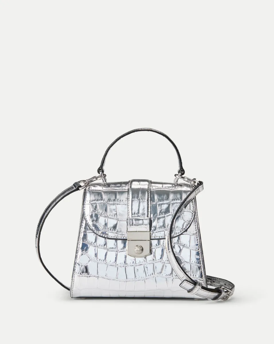 Outlet Veronica Beard Crest Lock Croc-Embossed Top Handle Bag in Silver