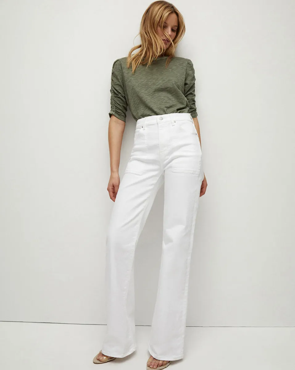 Sale Veronica Beard Crosbie Patch Pockets Slim Wide-Leg Jean in White