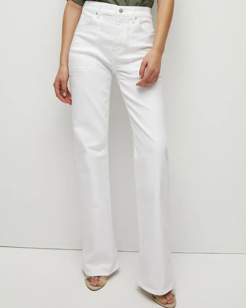 Sale Veronica Beard Crosbie Patch Pockets Slim Wide-Leg Jean in White