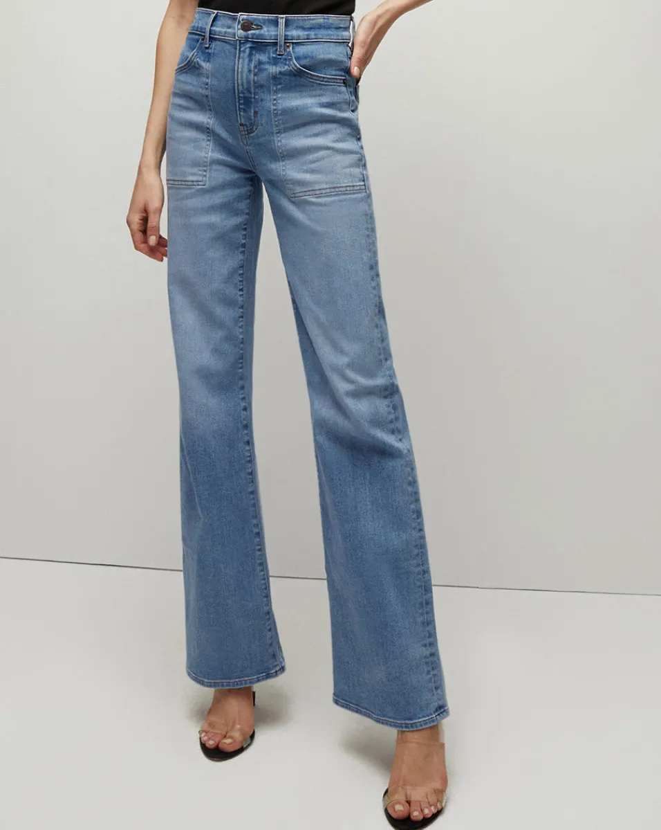 Outlet Veronica Beard Crosbie Patch-Pocket Slim Wide-Leg Jeans in Amethyst