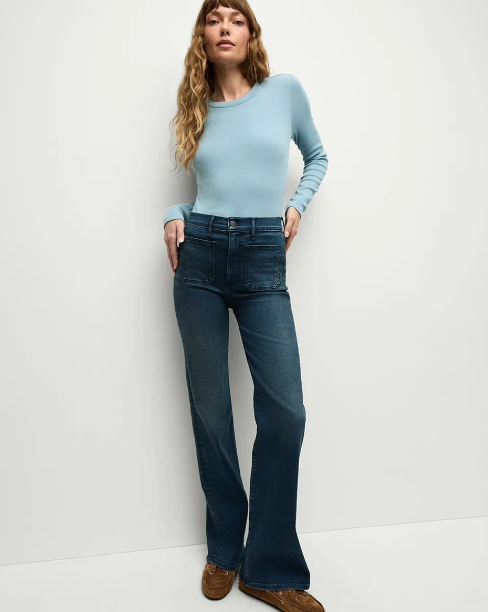 Sale Veronica Beard Crosbie Patch-Pocket Slim Wide-Leg Jeans in Northern Lights NorthernLights