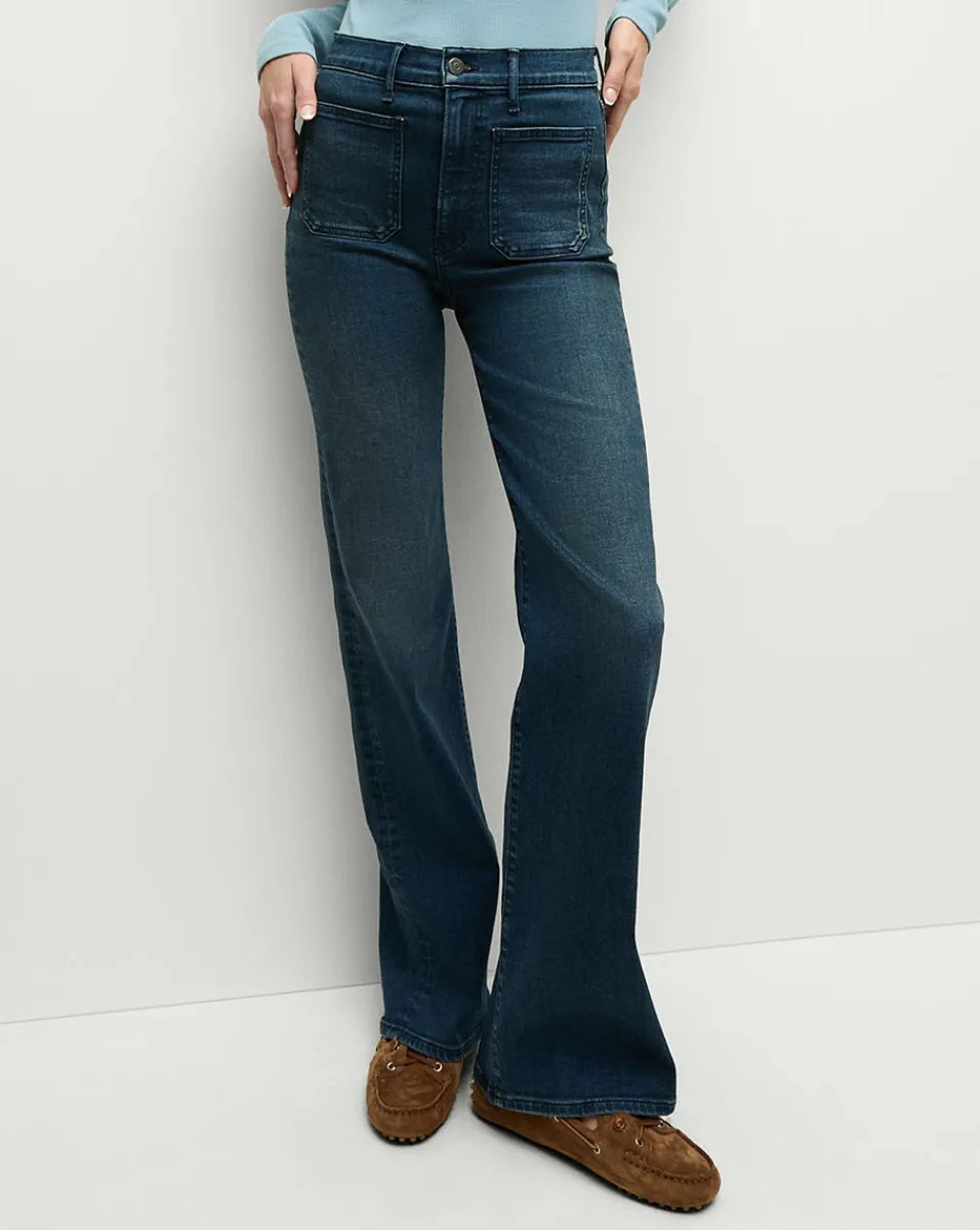 Sale Veronica Beard Crosbie Patch-Pocket Slim Wide-Leg Jeans in Northern Lights NorthernLights