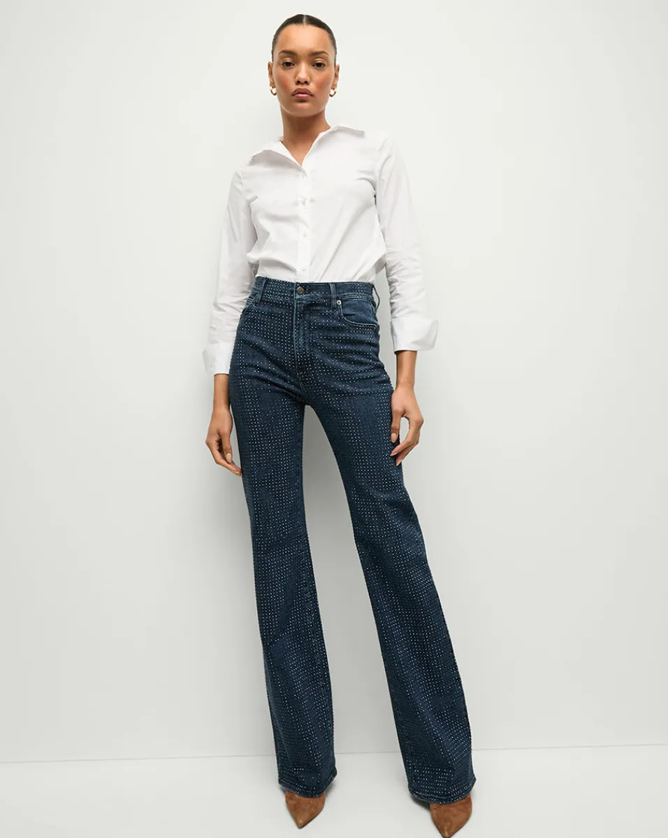 Hot Veronica Beard Crosbie Rhinestone Wide-Leg Jean in Indigo Rinse IndigoRinse