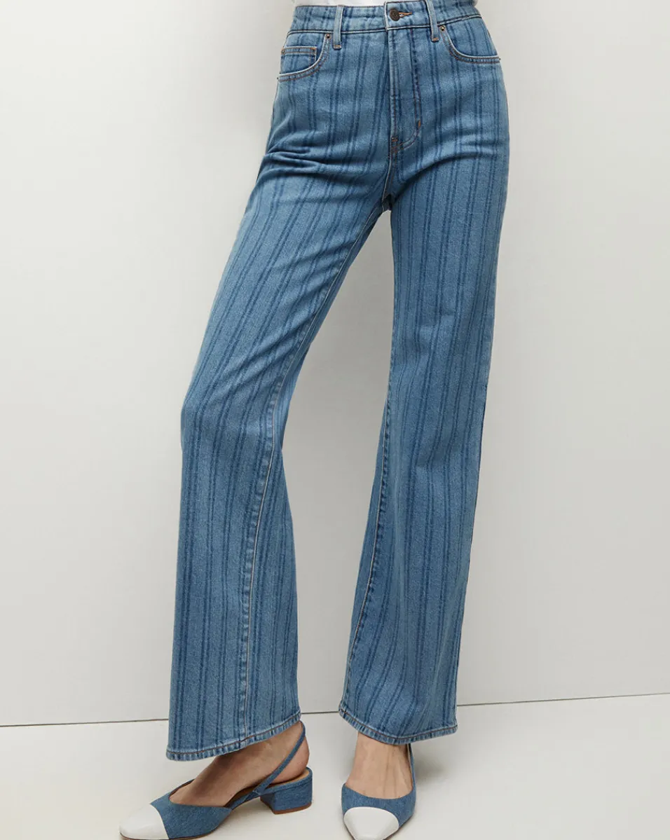 New Veronica Beard Crosbie Striped Loafer Length Wide-Leg Jean in Sapphire Stripe SapphireStripe