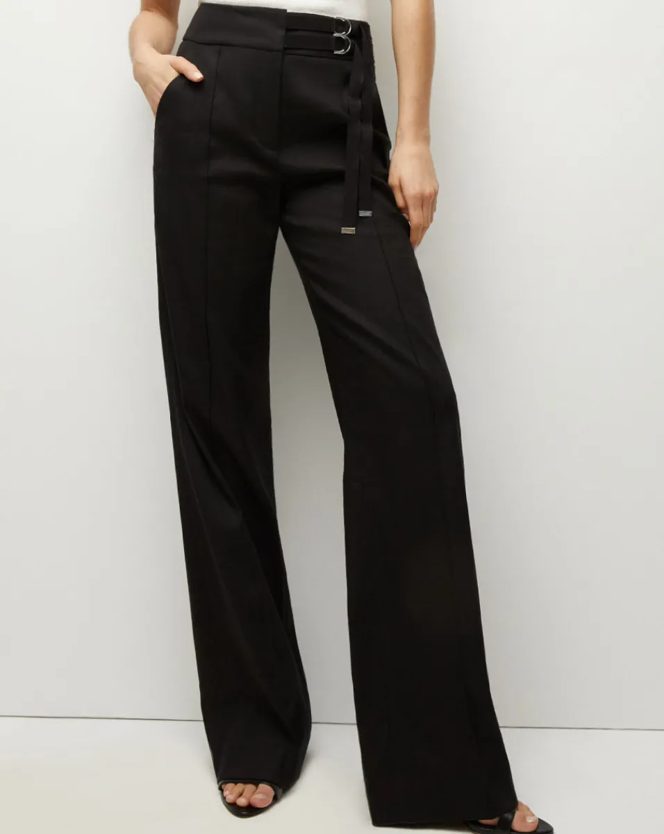 Best Sale Veronica Beard Cruz Stretch-Linen Pants in Black