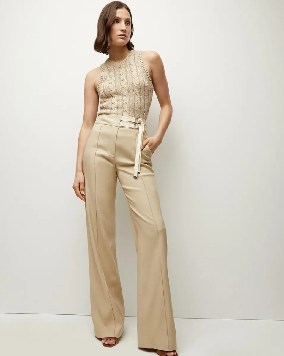 Sale Veronica Beard Cruz Stretch-Linen Pants in Stone Khaki StoneKhaki