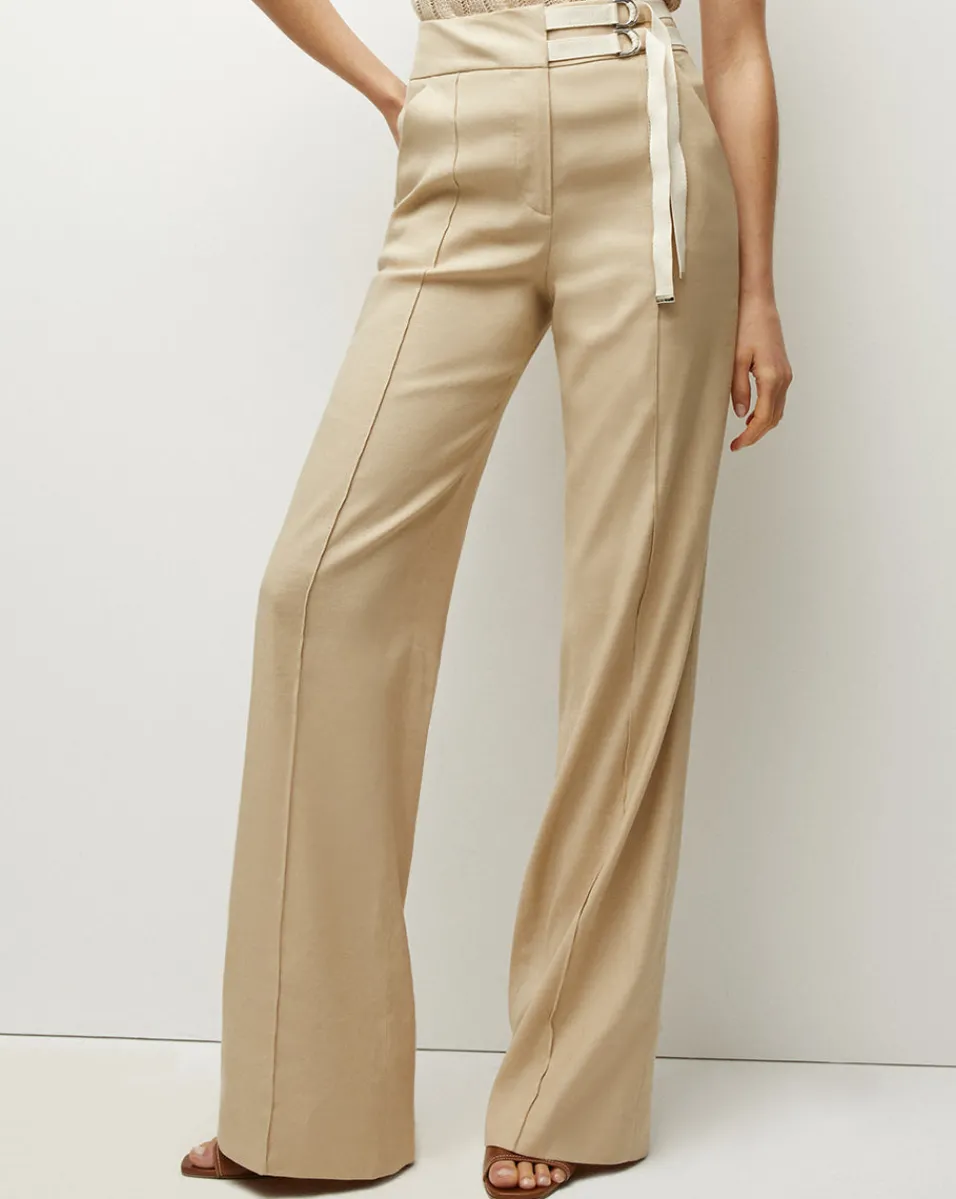 Sale Veronica Beard Cruz Stretch-Linen Pants in Stone Khaki StoneKhaki