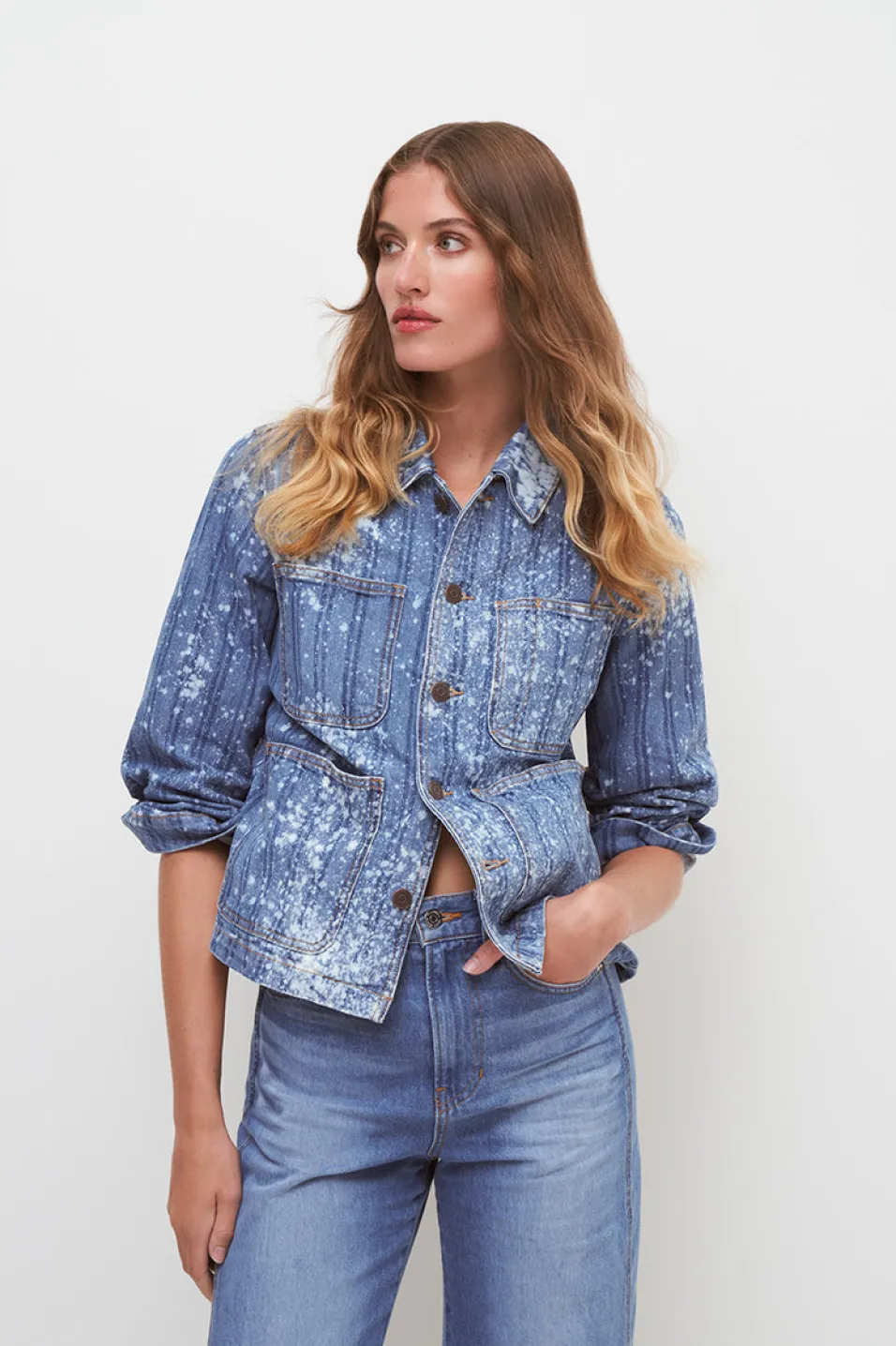 Cheap Veronica Beard Dahl Acid-Washed Denim Jacket in Sapphire Sun SapphireSun