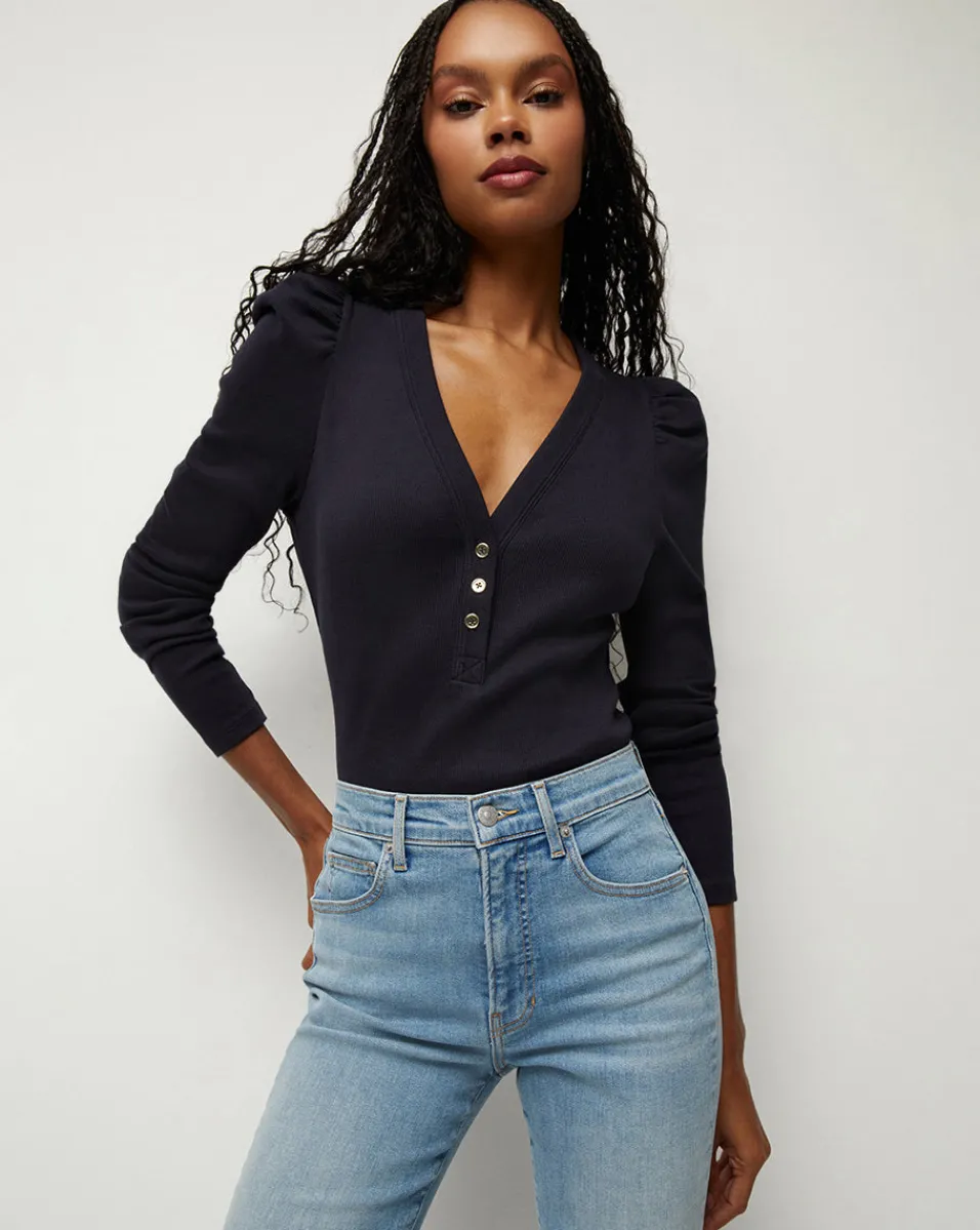 Online Veronica Beard Dekalb Puff-Sleeve Top Navy