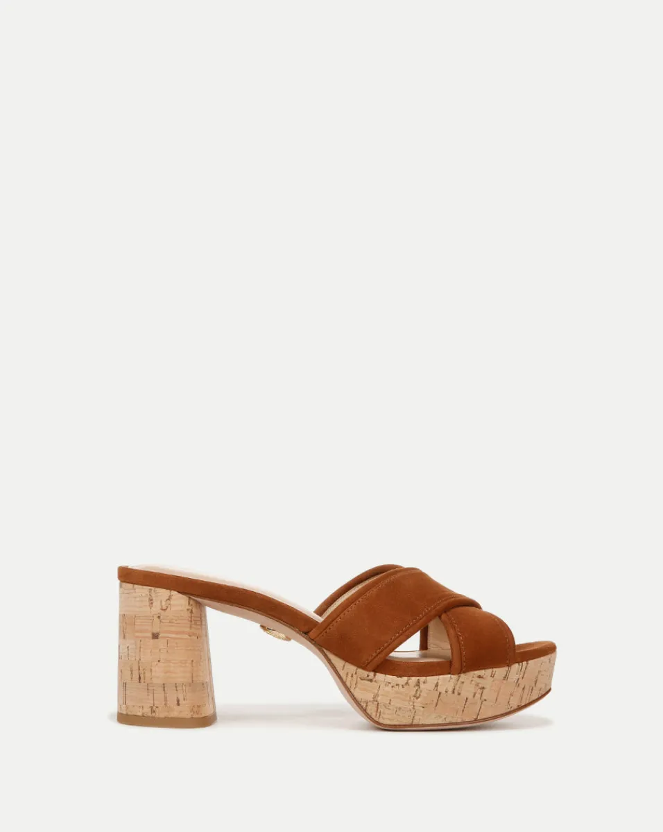 Outlet Veronica Beard Dory Brown Block Cork-Heel Sandal Caramel