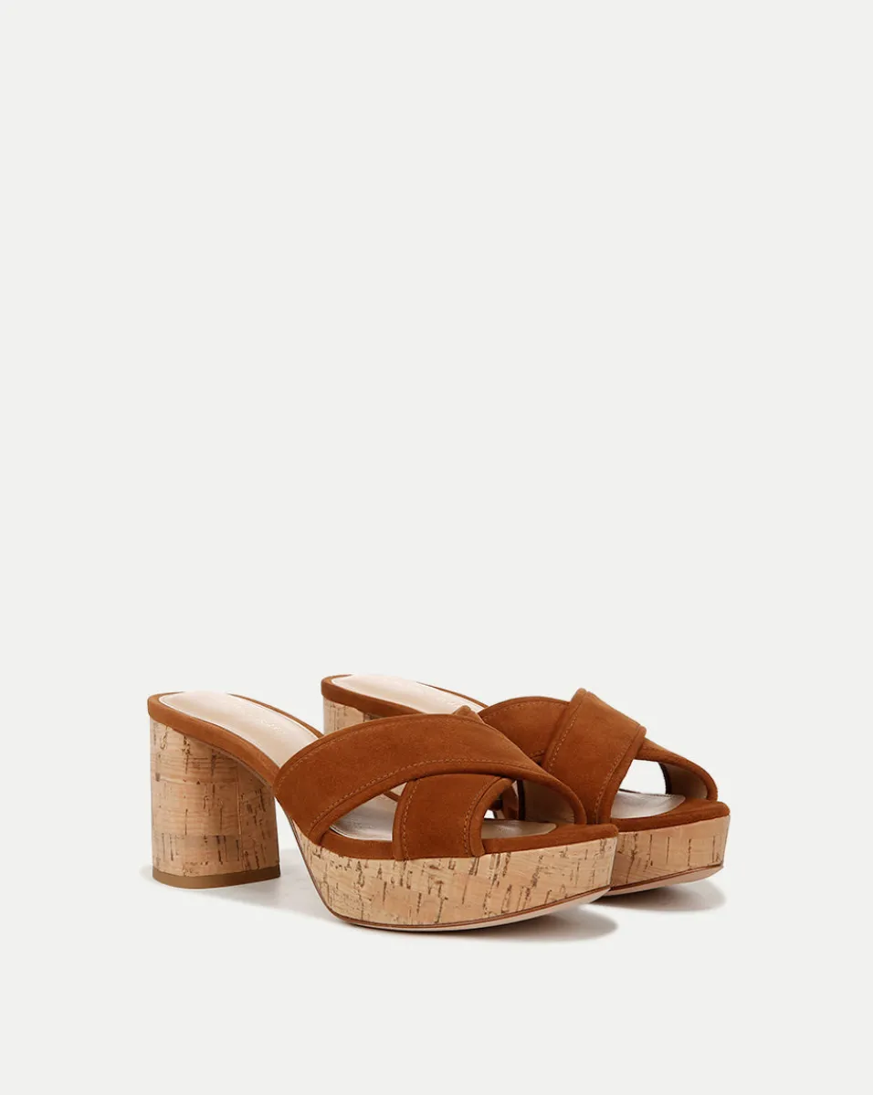 Outlet Veronica Beard Dory Brown Block Cork-Heel Sandal Caramel