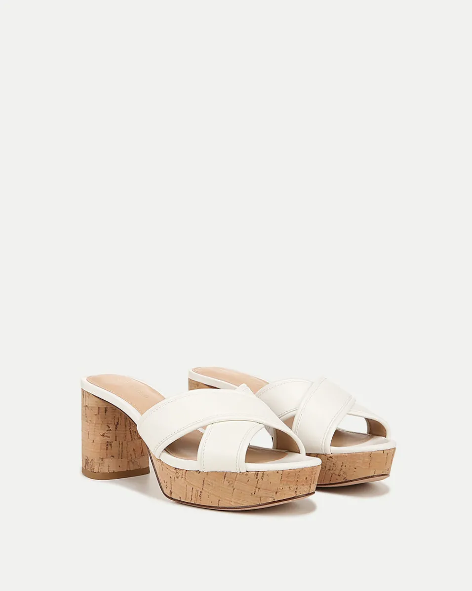 Shop Veronica Beard Dory White Cork Block-Heel Sandal Coconut