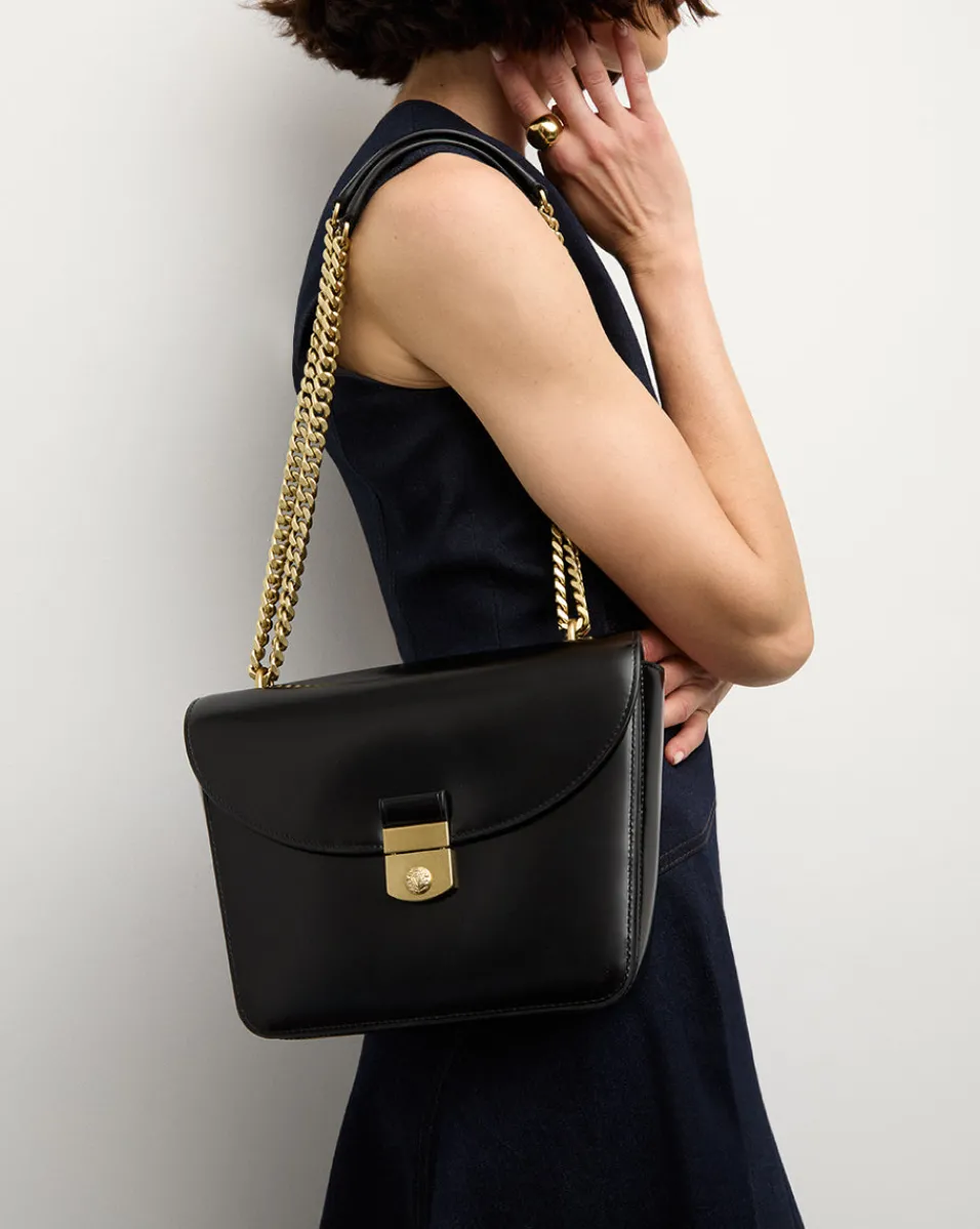 Store Veronica Beard Double Link Flap Bag in Black