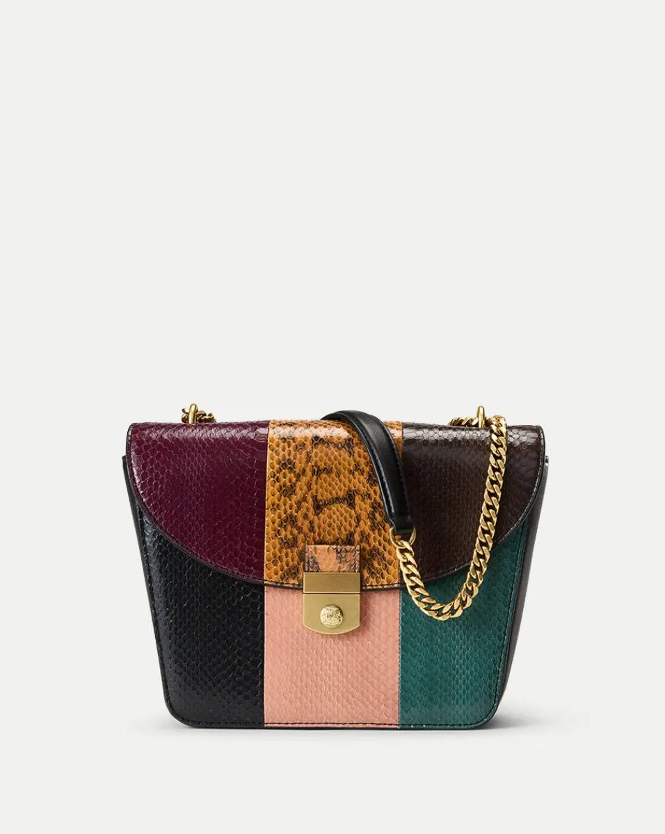 Best Sale Veronica Beard Double Link Patchwork Flap Bag in Cognac Multi CognacMulti