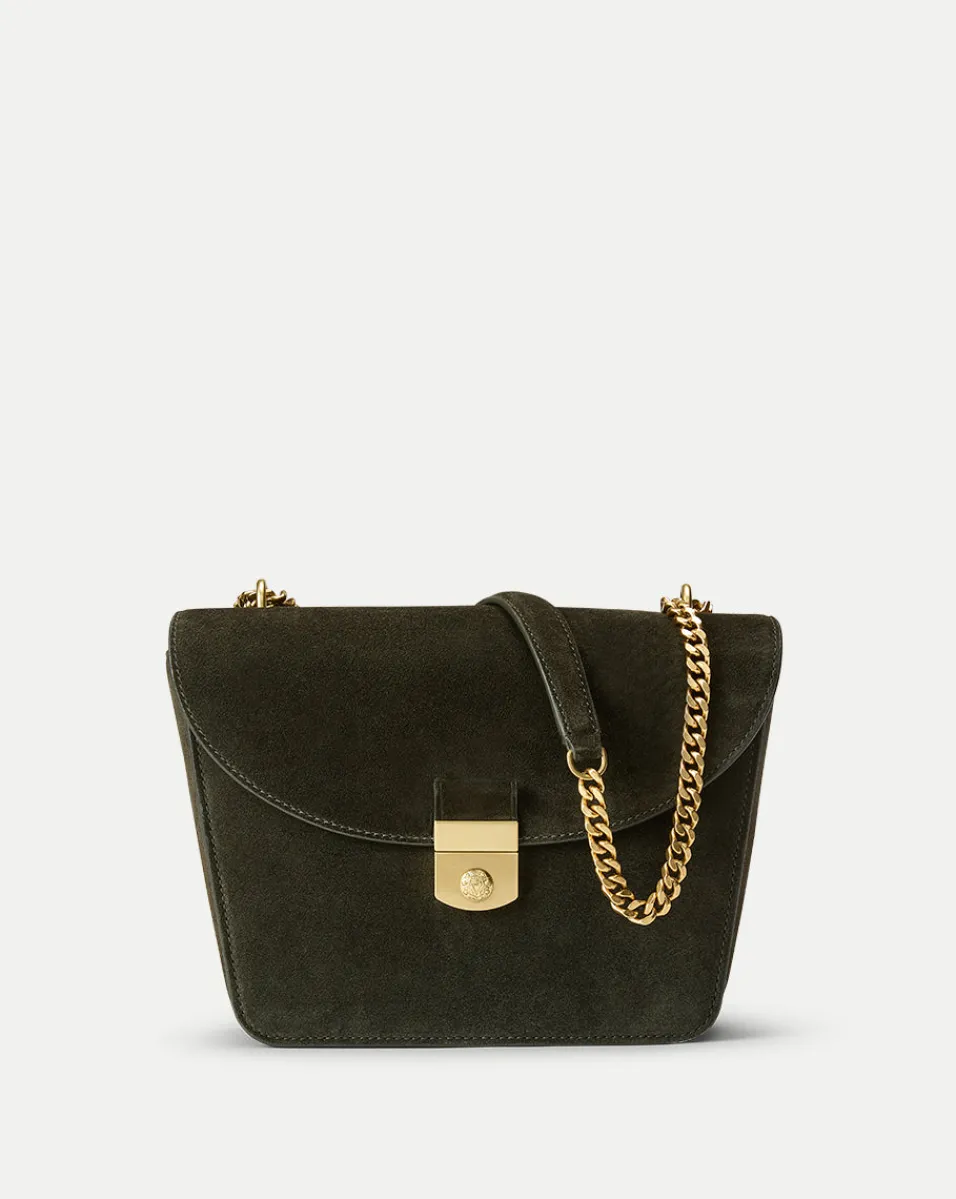 Outlet Veronica Beard Double Link Suede Flap Bag in Pine