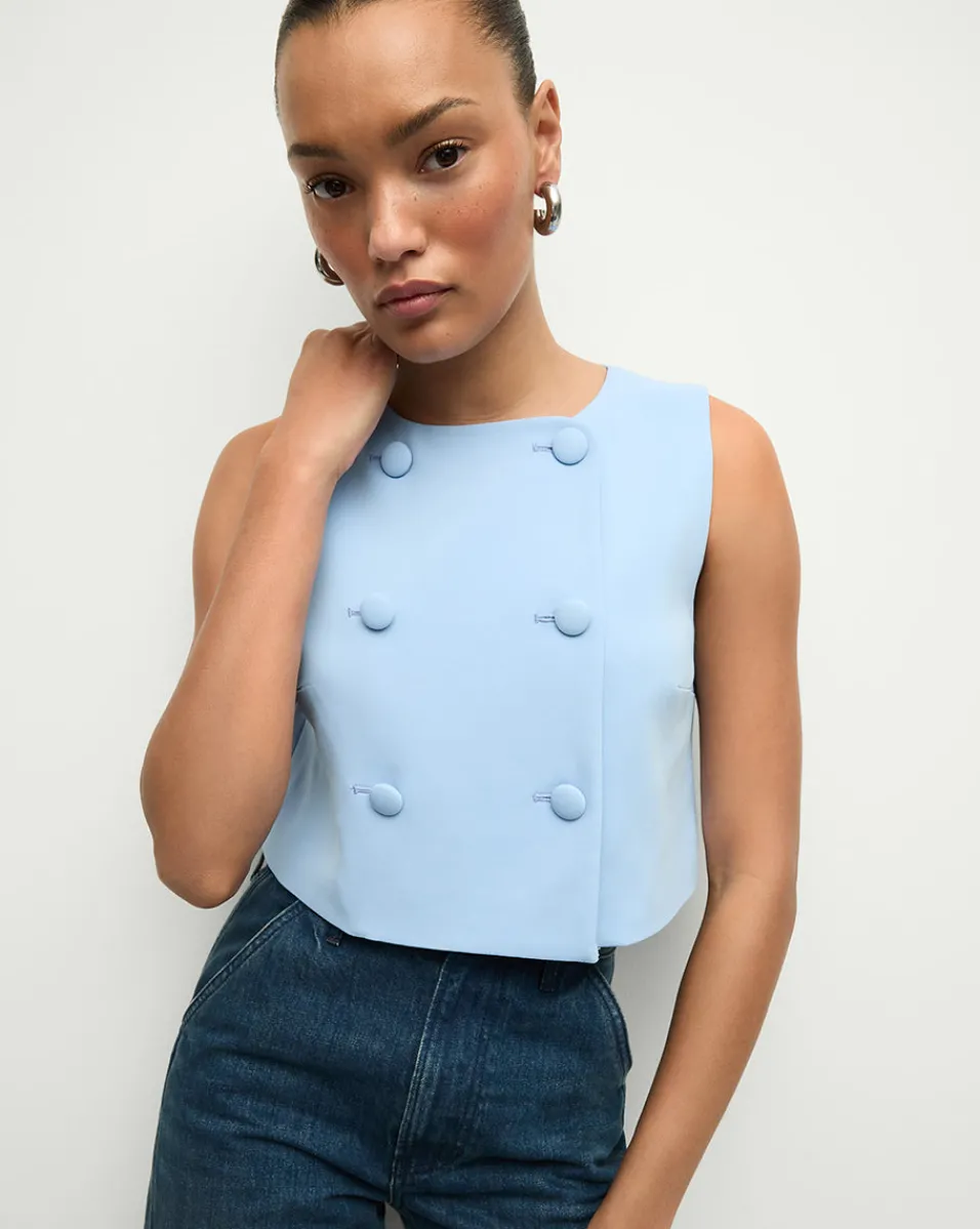 Shop Veronica Beard Drexley Cropped Vest in Blue Sky BlueSky