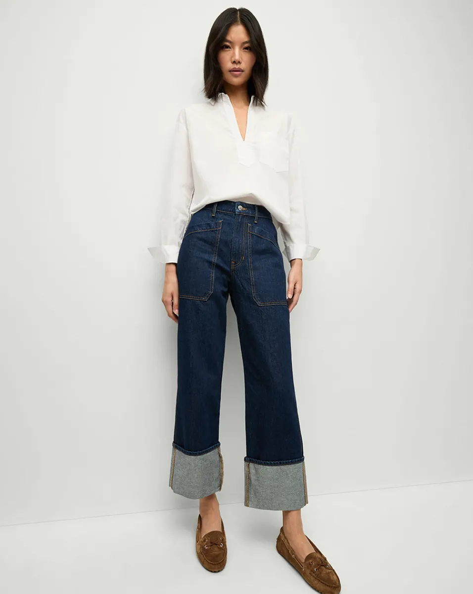 Shop Veronica Beard Dylan Cuffed Straight-Leg Jeans in Indigo Denim IndigoRinse