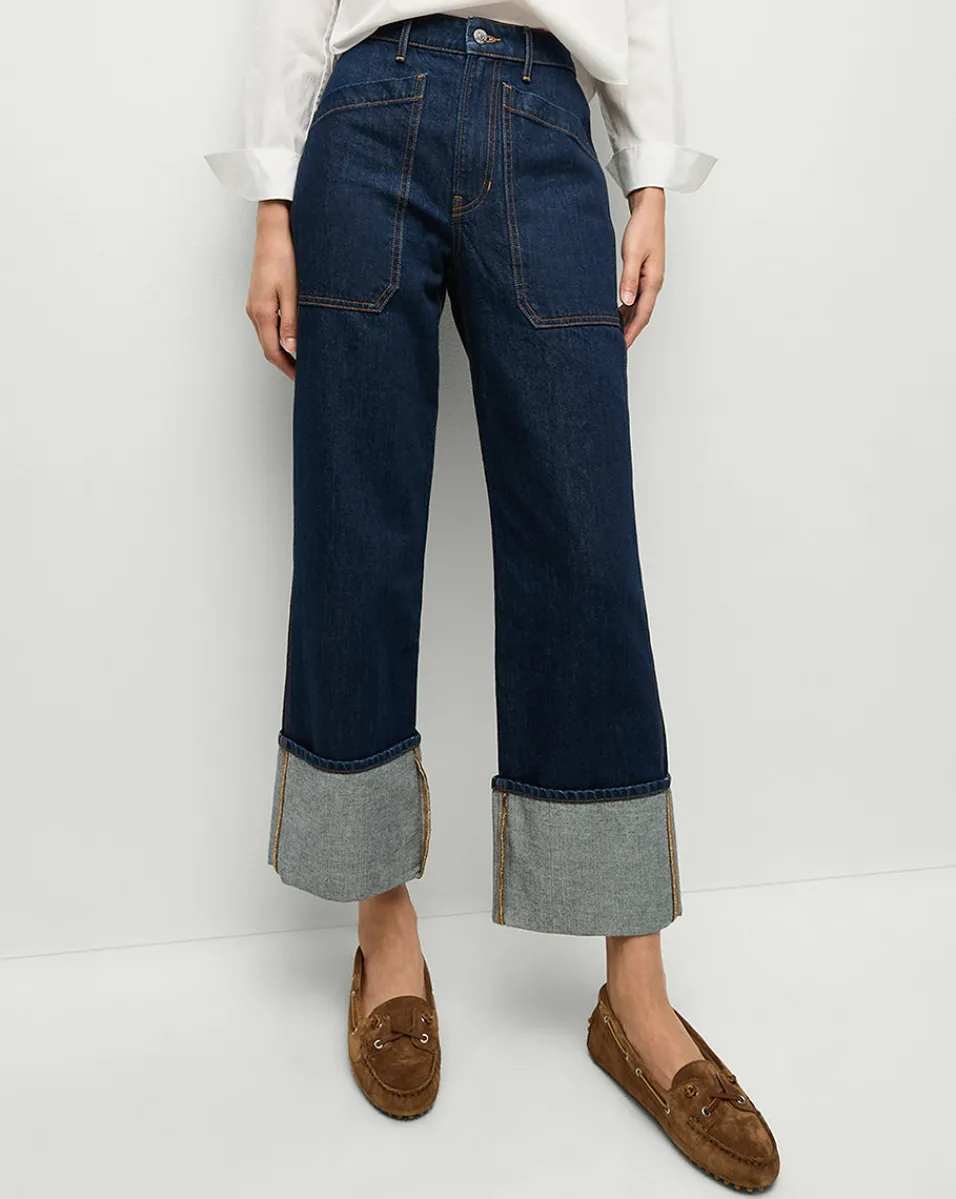 Shop Veronica Beard Dylan Cuffed Straight-Leg Jeans in Indigo Denim IndigoRinse