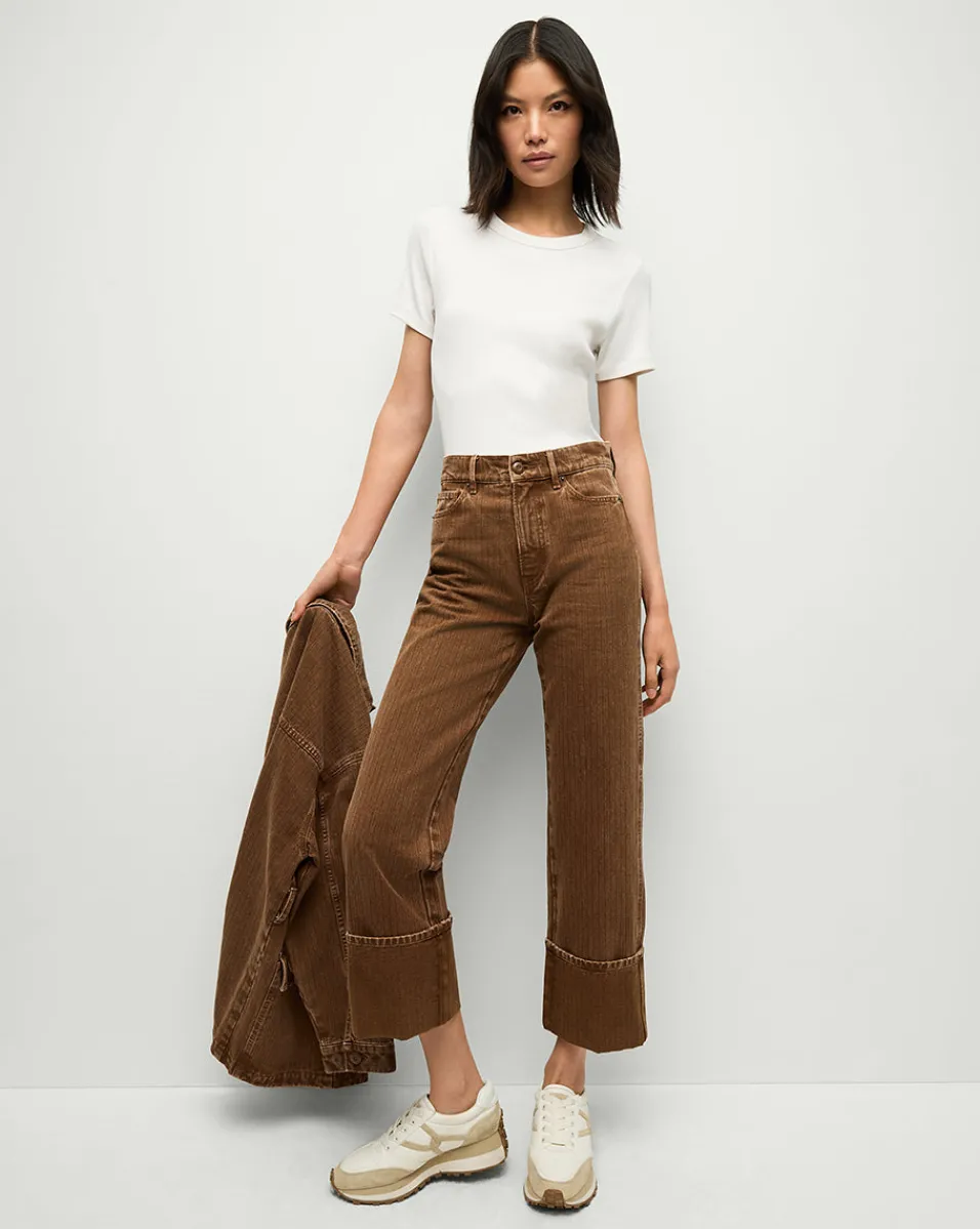 Best Veronica Beard Dylan Cuffed Twill Straight-Leg Pants in Brown DeepOchre