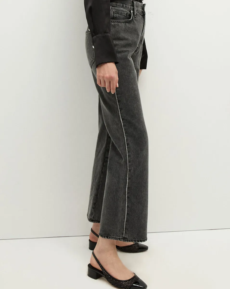 Best Sale Veronica Beard Dylan Rhinestone-Stripe Straight-Leg Jean in Washed Black StonedWashedOnyx