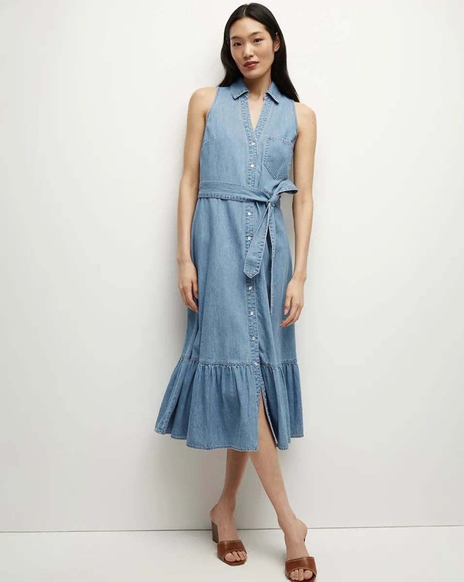 Shop Veronica Beard Edwina Denim Shirtdress in Iceberg