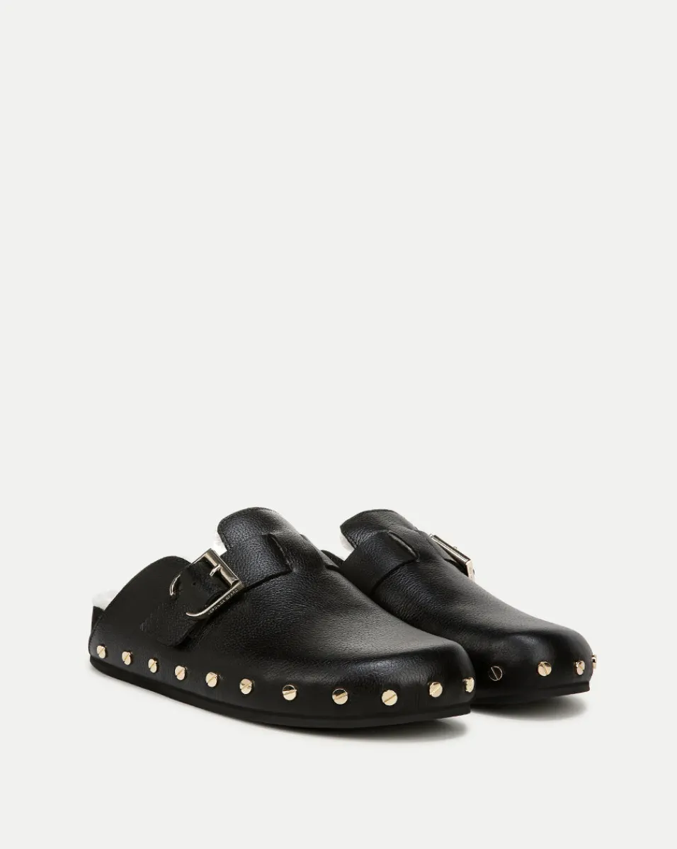 Best Sale Veronica Beard Fern Shearling Clog in Leather Black