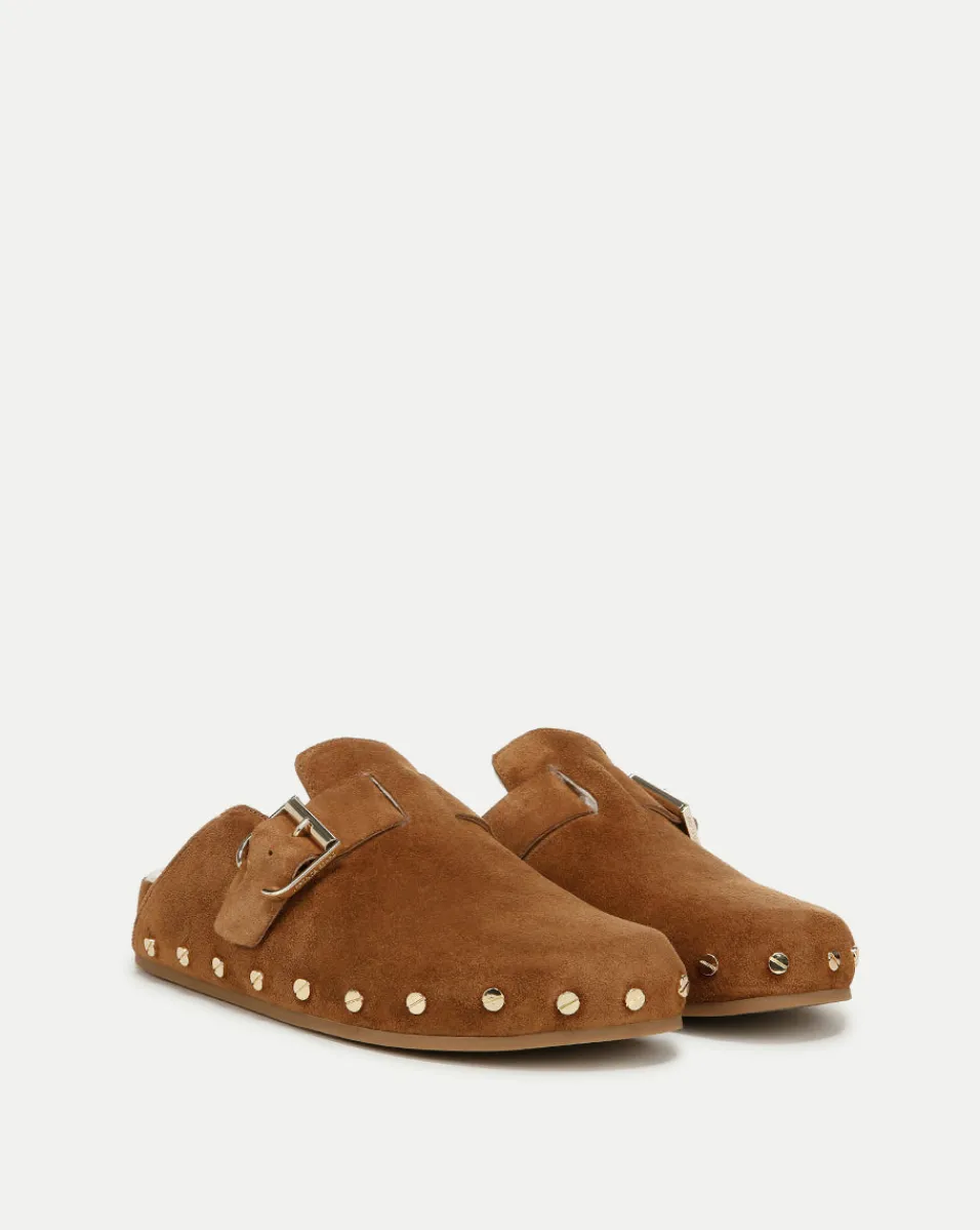 Best Veronica Beard Fern Shearling Clog in Tan Suede Caramel