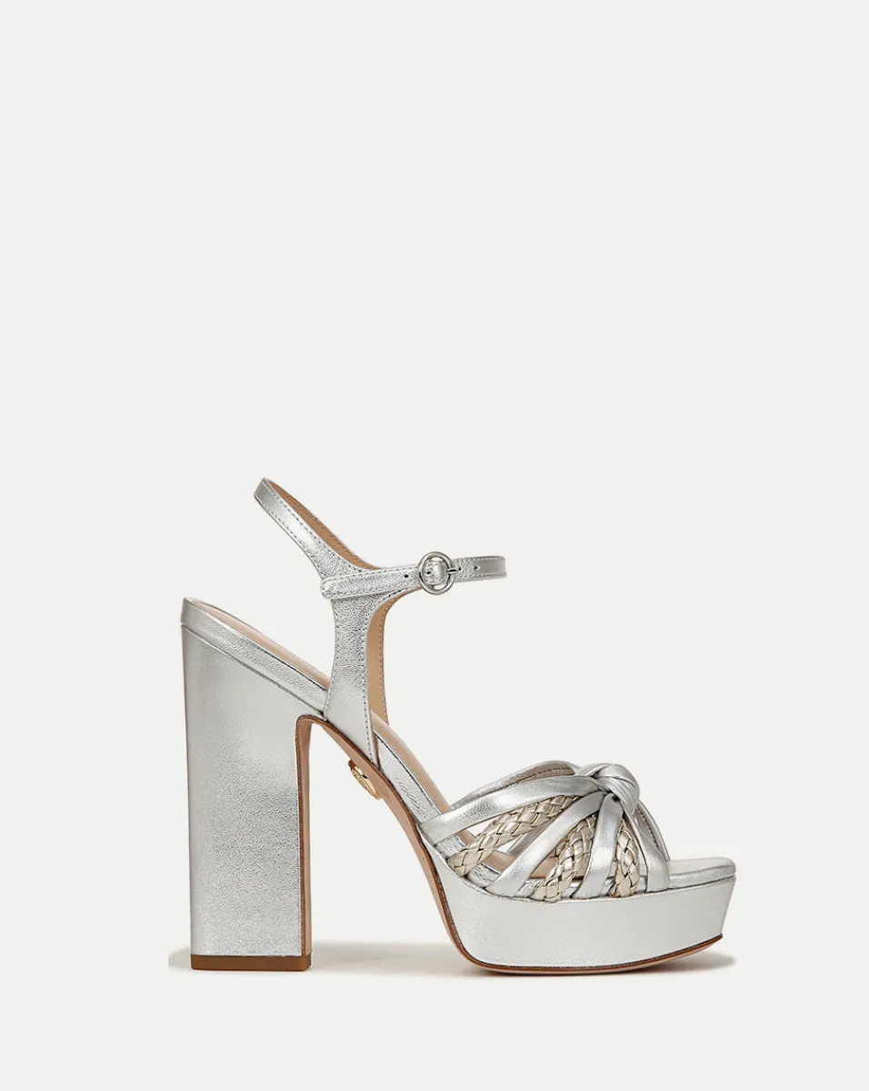 Sale Veronica Beard Flavia Silver Platform Sandal Heel Silver/Platinum