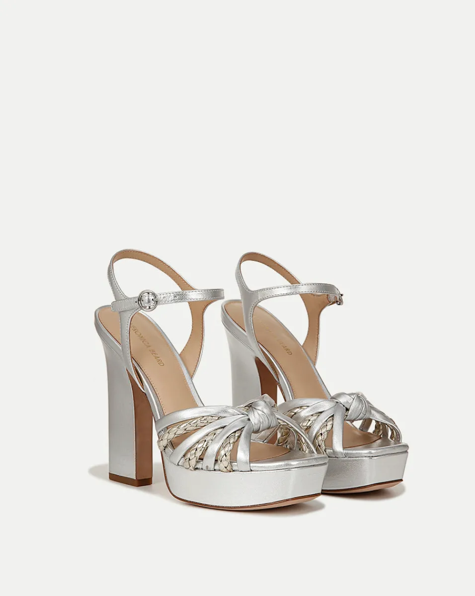 Sale Veronica Beard Flavia Silver Platform Sandal Heel Silver/Platinum