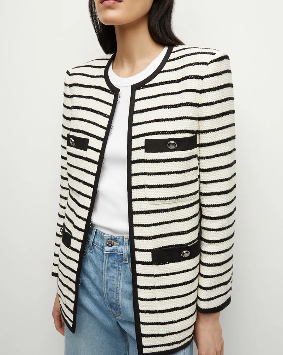 Flash Sale Veronica Beard Foster Striped Dickey Jacket in Ivory/Black