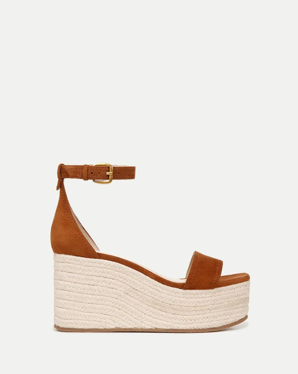 Store Veronica Beard Gianna Raffia Wedge Sandal in Caramel