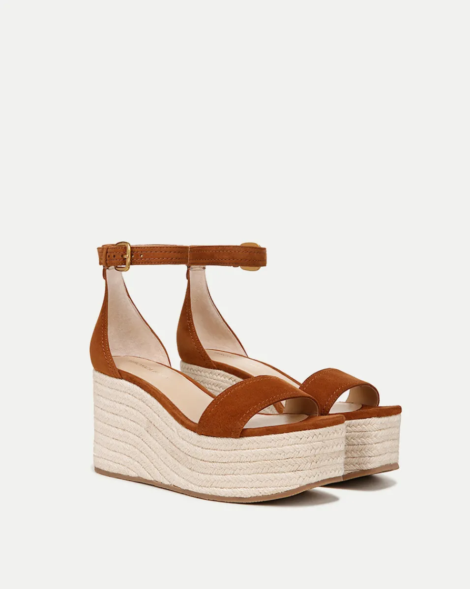 Store Veronica Beard Gianna Raffia Wedge Sandal in Caramel