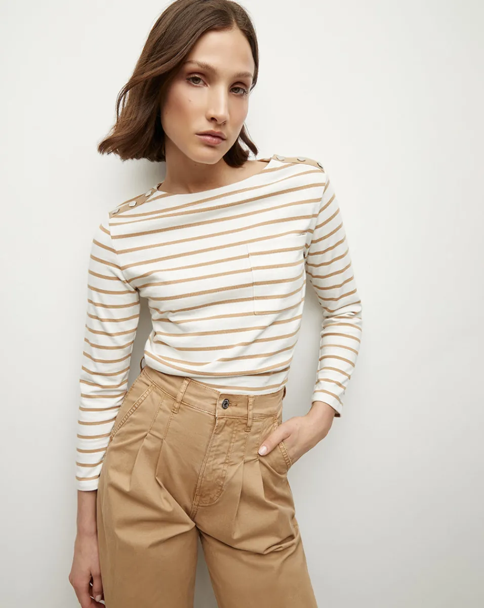 Cheap Veronica Beard Hovey Striped Top in Off-White/Khaki