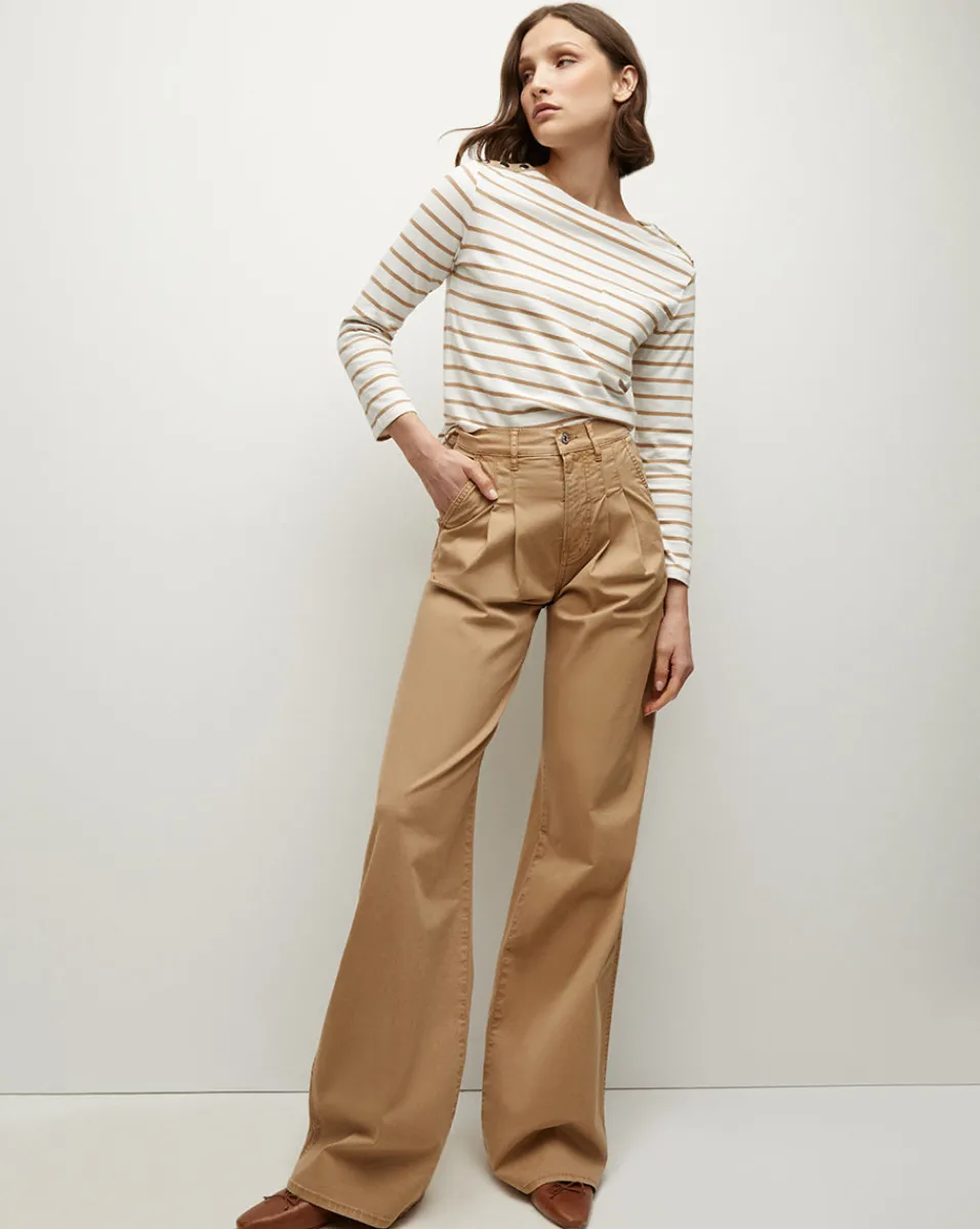 Cheap Veronica Beard Hovey Striped Top in Off-White/Khaki