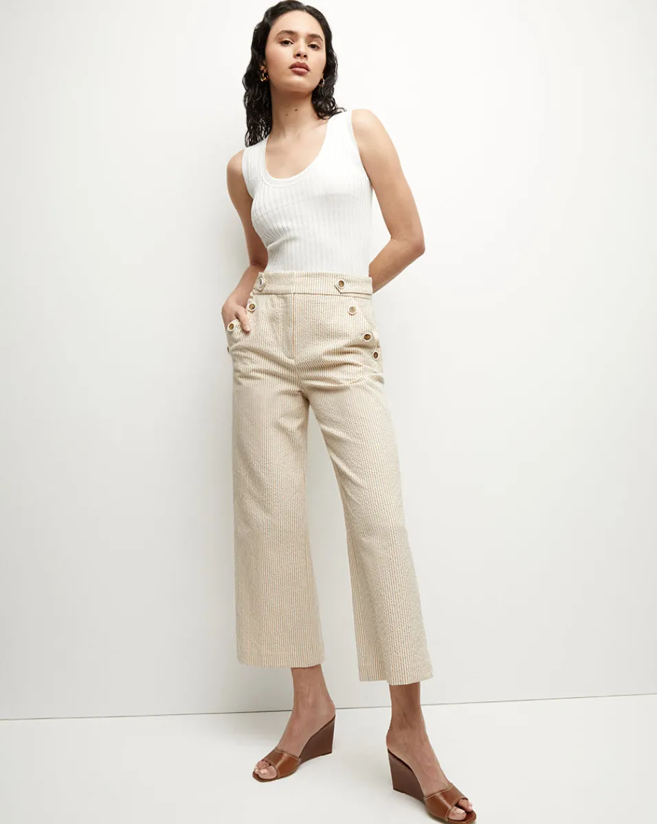 Shop Veronica Beard Hunter Seersucker Pant in Khaki/White