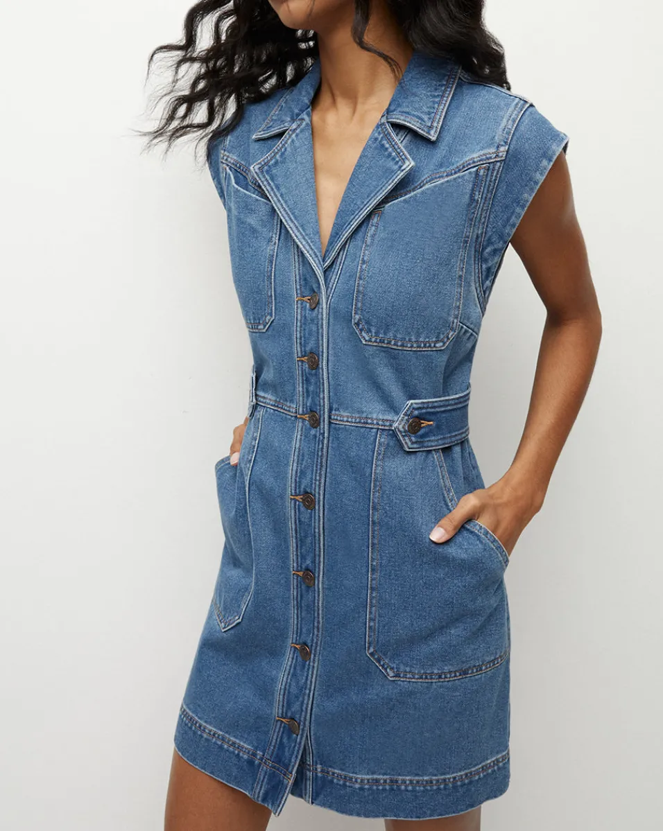 Discount Veronica Beard Jax Denim Shirtdress in Light Cornflower LightCornflower