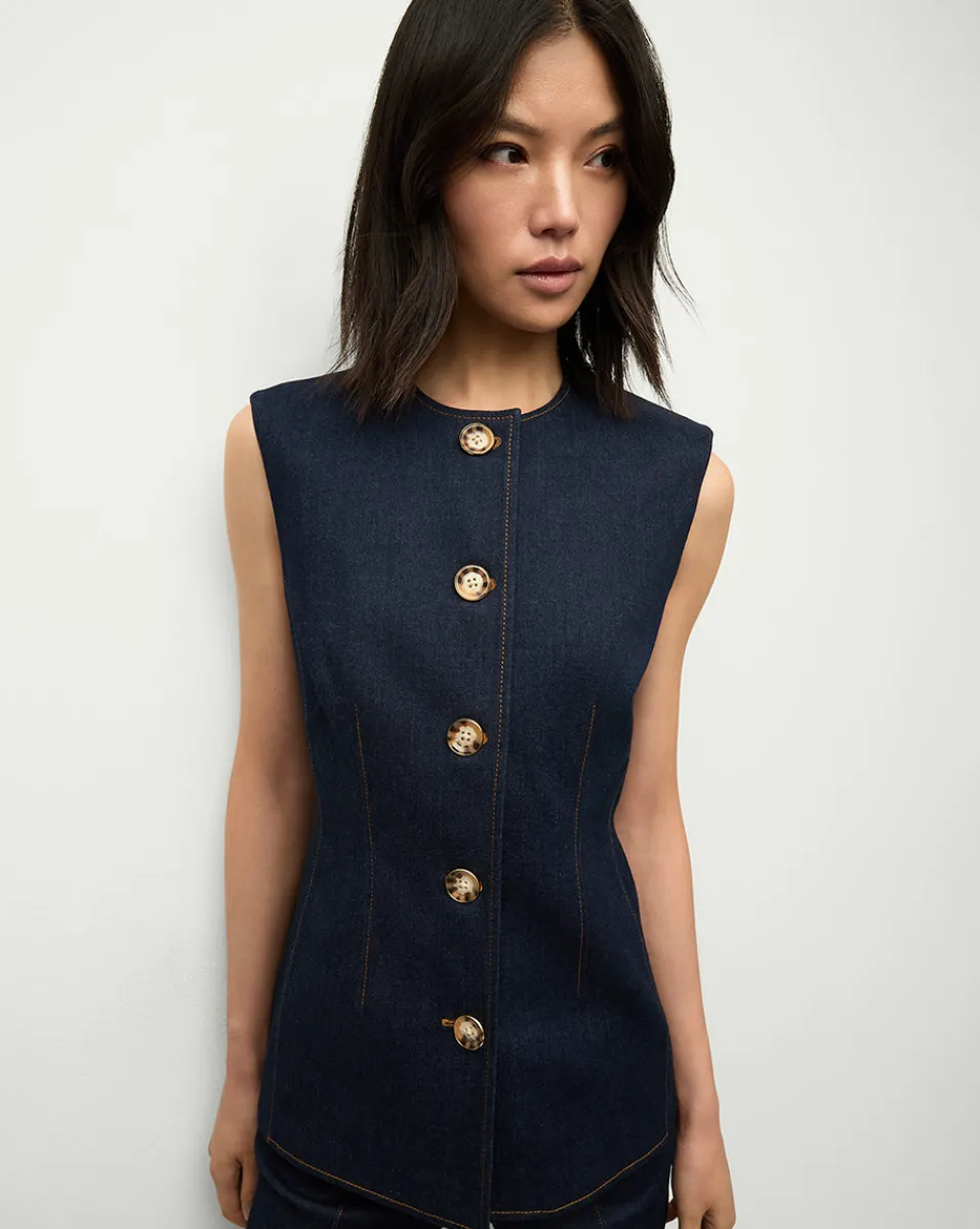 New Veronica Beard Jessup Denim Vest in Dark Oxford DarkOxford