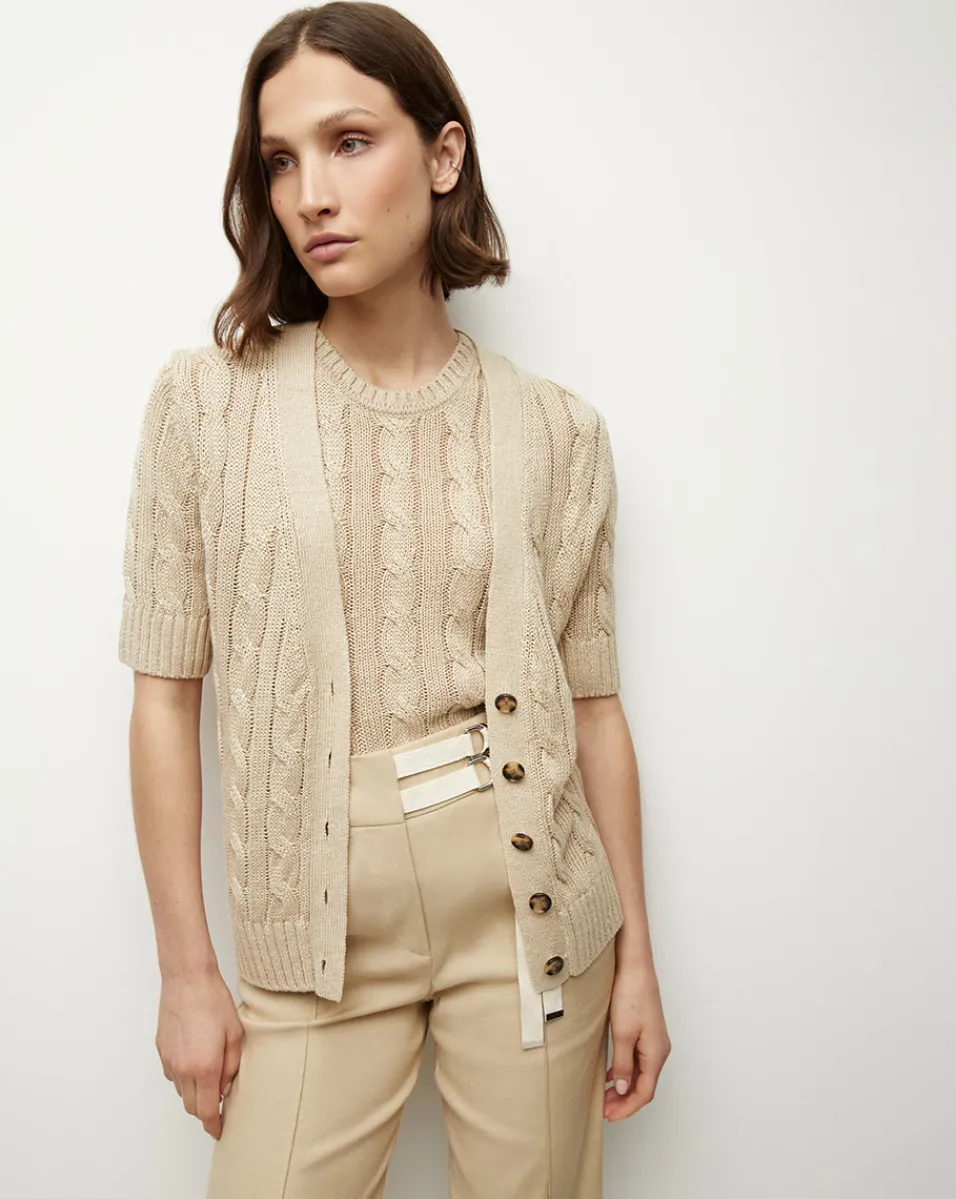 New Veronica Beard Julietta Silk-Linen Cardigan in Stone Khaki StoneKhaki