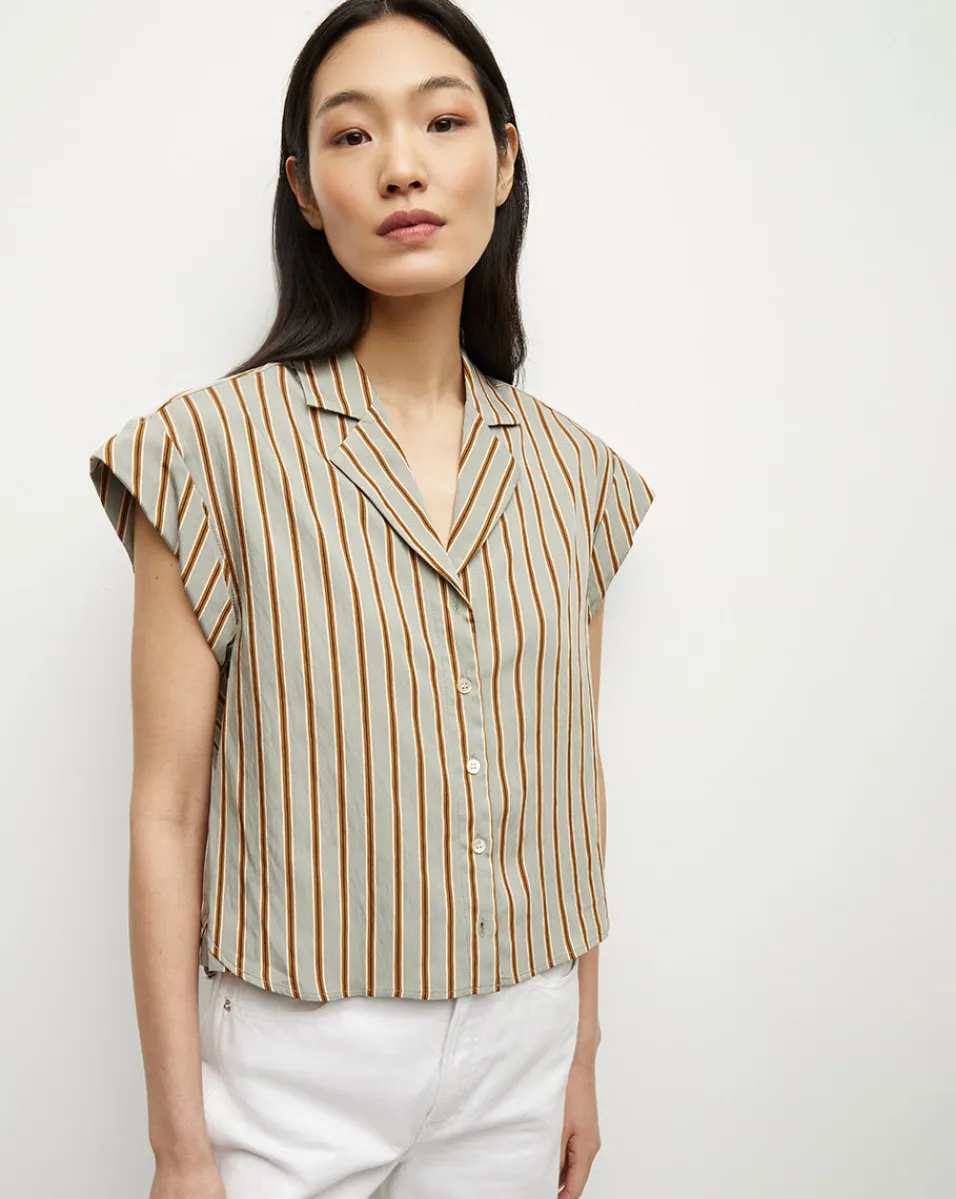 Discount Veronica Beard Kasa Pinstripe Button-Down Top SeafoamMulti