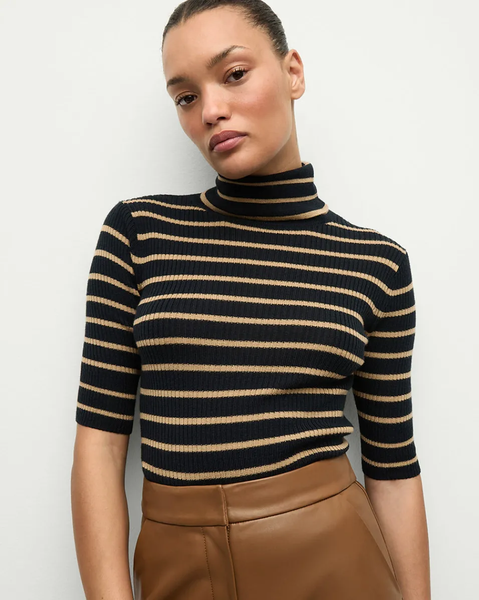 Store Veronica Beard Katrina Merino Wool Striped Sweater in Navy & Khaki Navy/Khaki