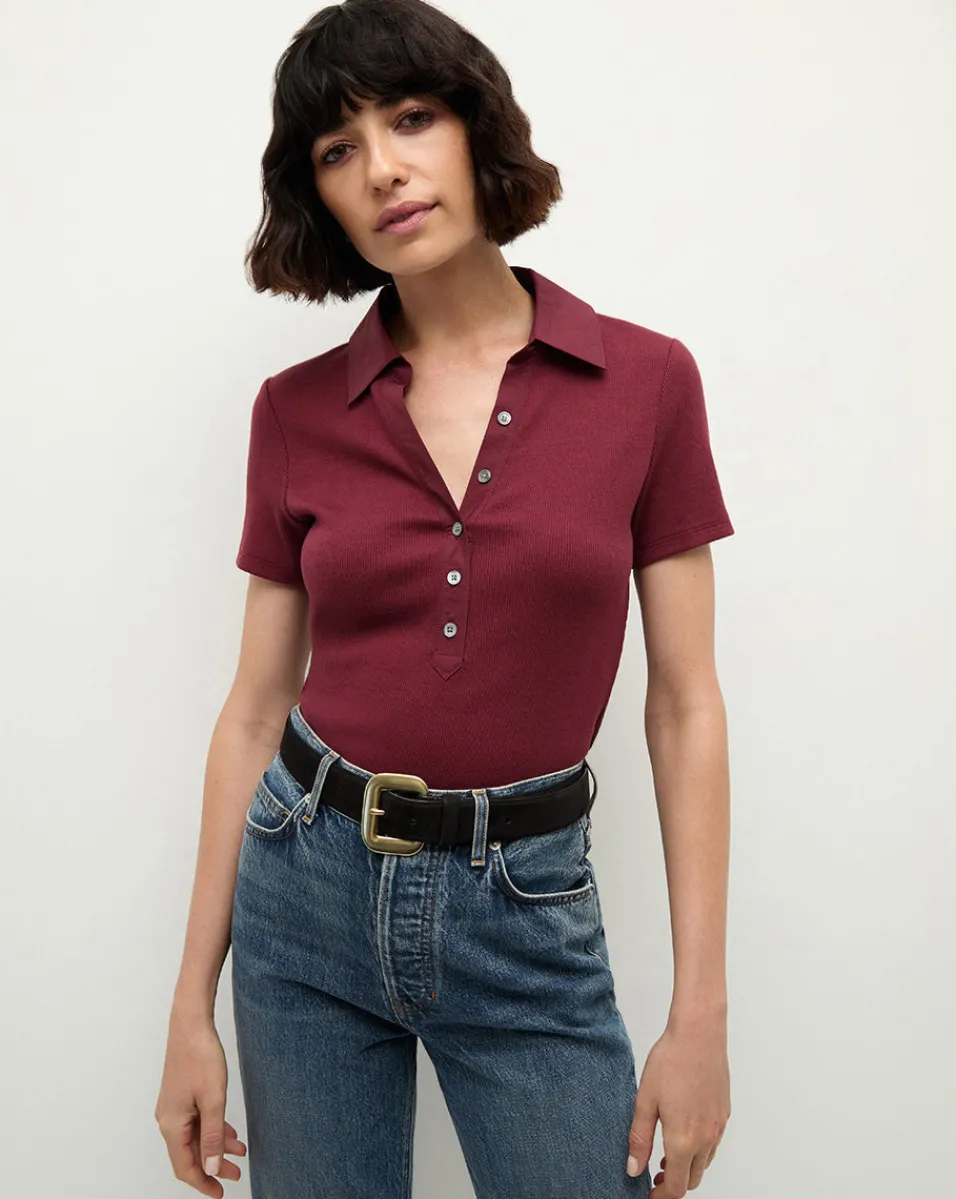 Sale Veronica Beard Kearney Button-Down Tee in Wine