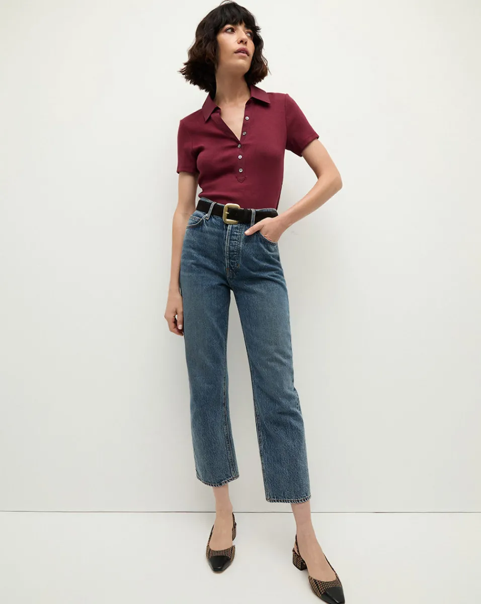 Sale Veronica Beard Kearney Button-Down Tee in Wine