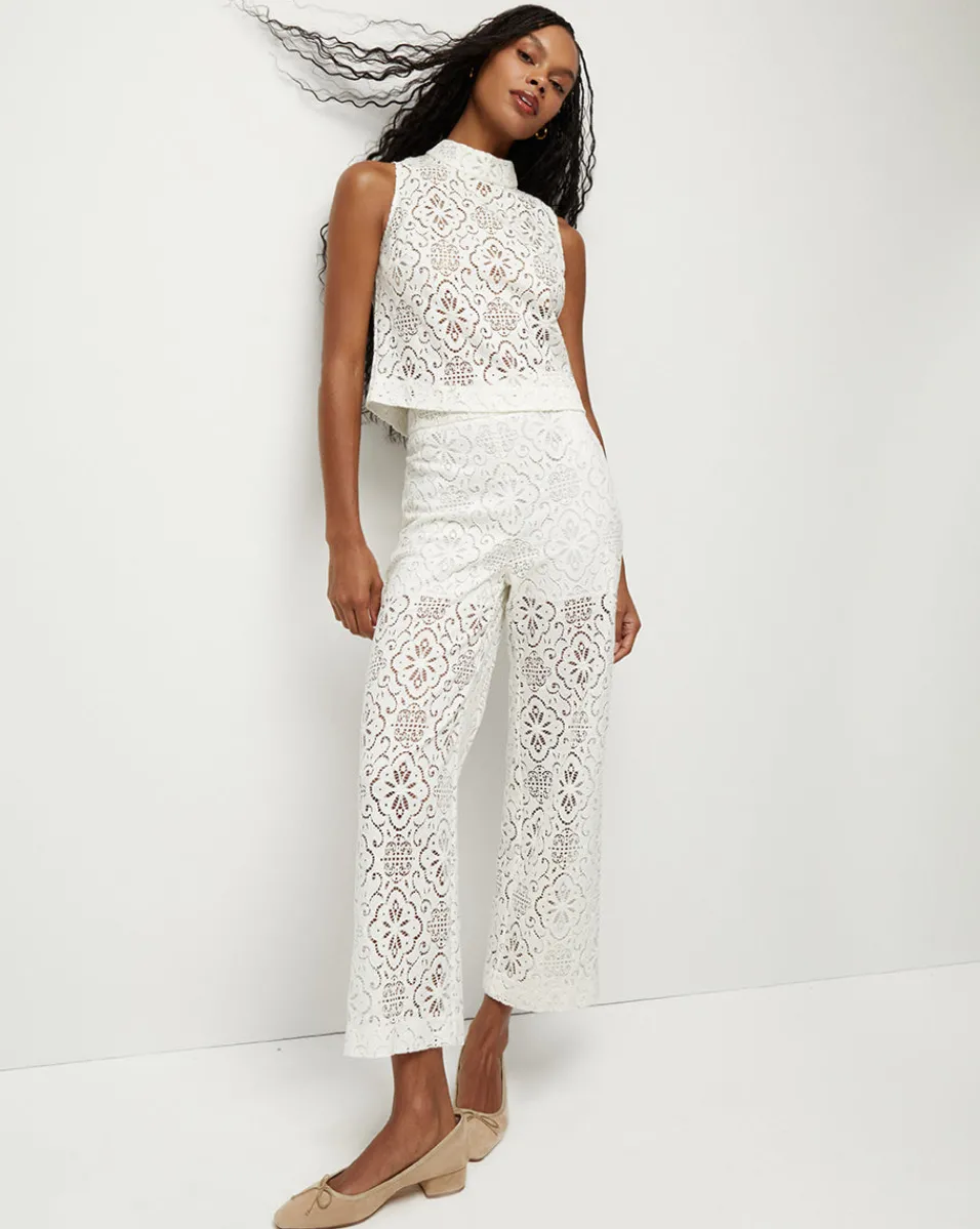 Best Veronica Beard Kehlani Floral Lace Wide-Leg Pant Off-White