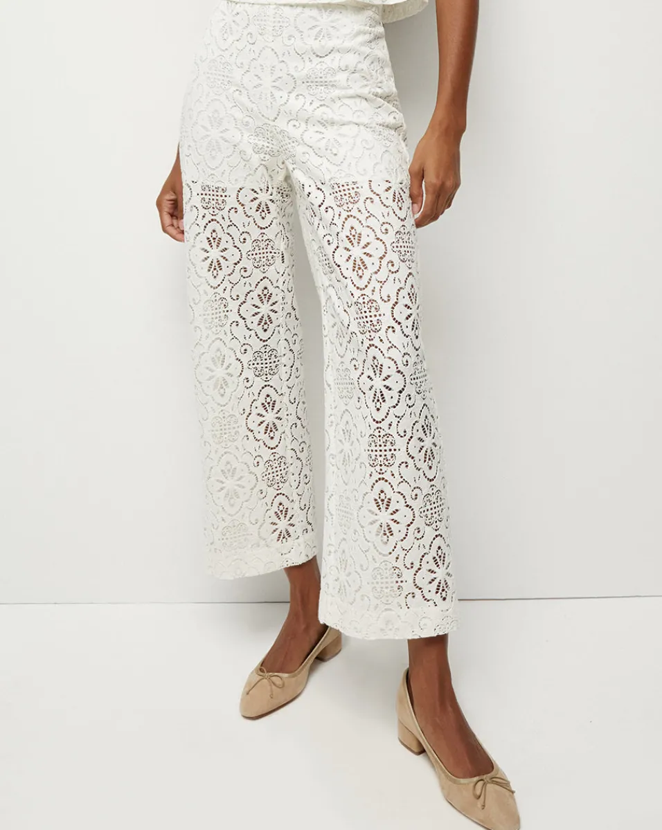 Best Veronica Beard Kehlani Floral Lace Wide-Leg Pant Off-White